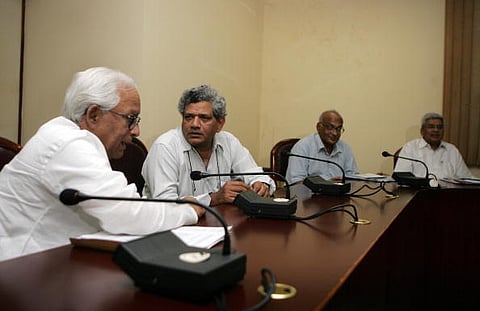 Politburo member of Communist Party of India (Marxist) (CPI-M) Sitaram Yechury with West Bengal Chief Minister Buddhadeb Bhattacharjee
